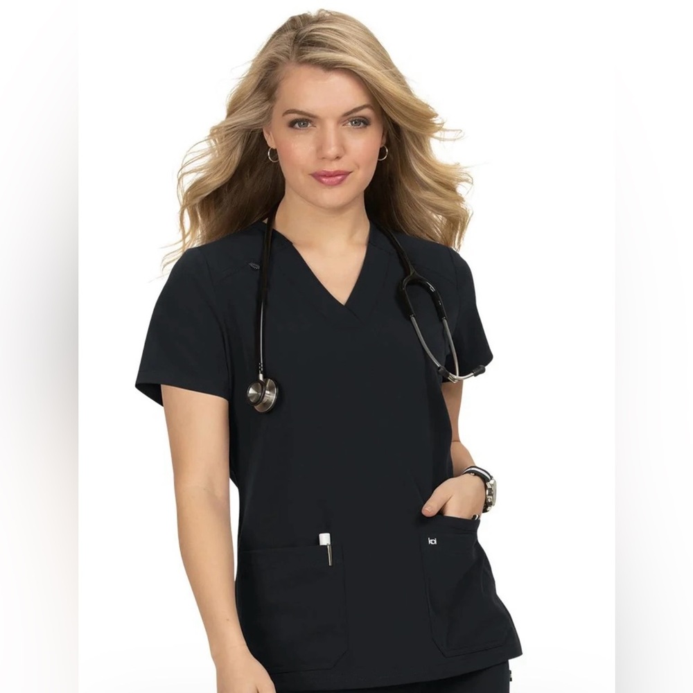 Koi Women’s Size S Next Gen Hustle and Heart Black 3-Pocket Stretch Scrub Top